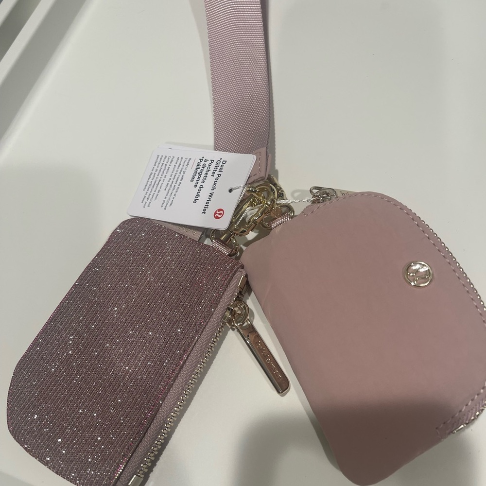 New Lululemon dual pouch wristlet glitter pink